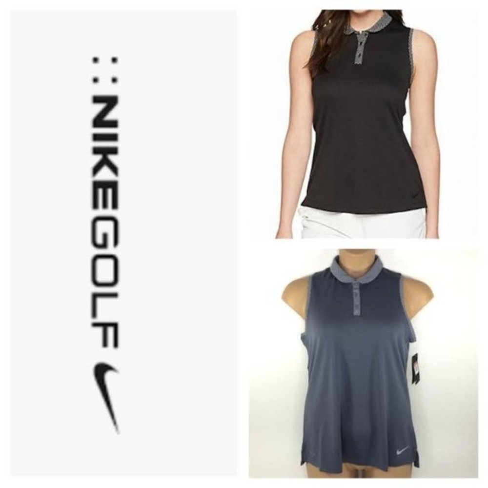 NWT $60 NIKE Women XL Dri-Fit Textured Sleeveless Tennis Golf Polo Shirt Top